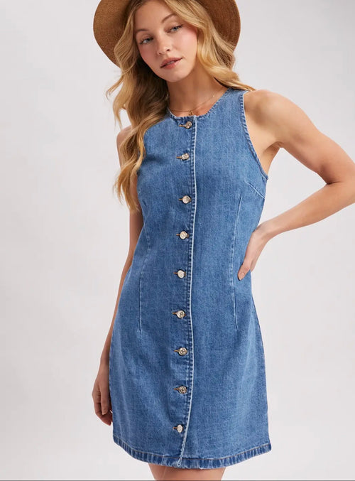 Denim Button Down sleeveless Mini Dress