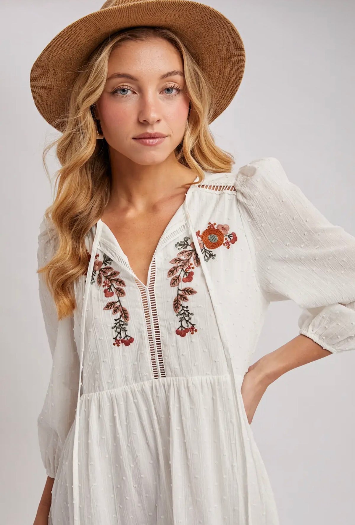 Embroidered Ruffled Baby Doll Dress.